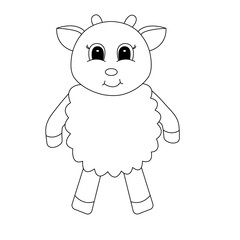 Hand drawn sheep, of black contour isolated on white background. Design element for coloring book. Vector.