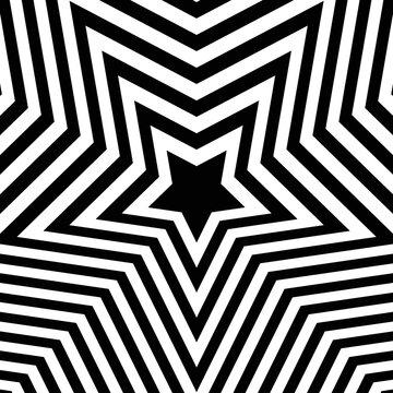 Abstract optical illusion background with a star. Black and white. Vector.