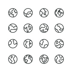 Rotating world globe, planet earth sign. web, website, homepage icon set. Earth hemispheres with continents, world map set. Globe line vector icon set. Illustration design on white background. EPS 10