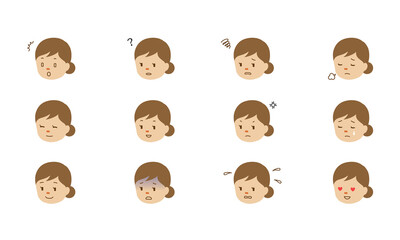 Fototapeta premium Illustration set of various facial expressions of female characters