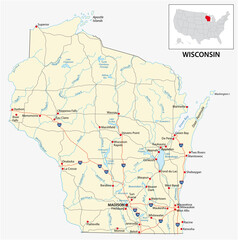 road map of the US American State of Wisconsin