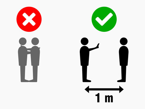 Social Distancing Keep Your Distance 1 Meter No Hugs Greeting Infographic. Vector Image.