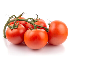 ripe tomatoes on the vine, white insulated background