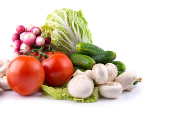 fresh country vegetables on a white isolated background, free space
