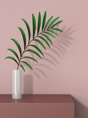 White glass vase with plant on the table