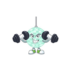 Caricature picture of disco ball exercising with barbells on gym