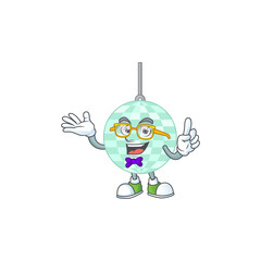 Cartoon character design of nerd disco ball with weird glasses