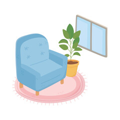 sweet home armchair potted plant on carpet and window