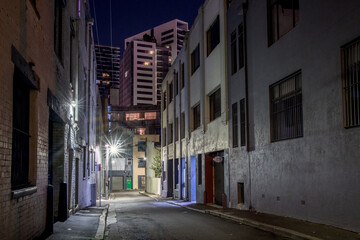 old warehouse street at night