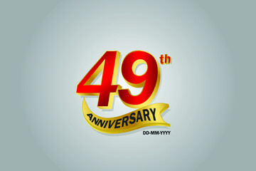 49 year anniversary Golden ribbon celebration logotype. anniversary logo with Red and Gold color isolated on grey background, vector design for celebration, invitation card - vector