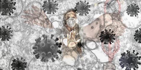 woman wearing mask holding up hand stopping vvirus 3d render