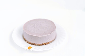 Airy vegan pie in the shape of a circle. Isolated on a white background.