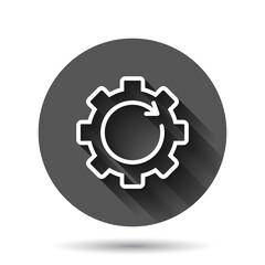 Recovery gear icon in flat style. Repeat vector illustration on black round background with long shadow effect. Rotation circle button business concept.