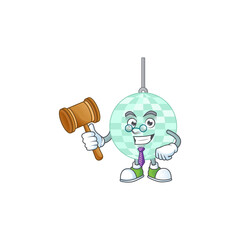 A wise Judge disco ball cartoon mascot design wearing glasses