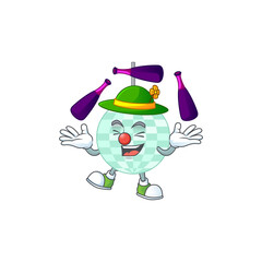 Disco ball mascot cartoon design playing Juggling on circus