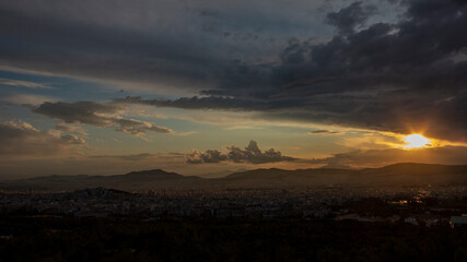 Athens city view. Perfect sunset