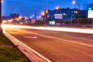 long exposure along the highway night lights color