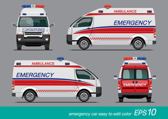 VECTOR EPS10 - white emergency car template, medical van, isolated on grey background. © Thanit