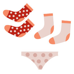 set of underwear panties and socks, flat, isolated object on a white background, vector illustration,