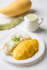 Mango sticky rice on plate, Thai dessert (Khao Niew Ma Muang)