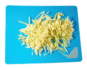 Sliced cabbage on a cutting Board isolated on a white background. Clipping path.