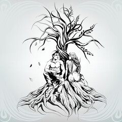 Man and woman are sitting on the roots