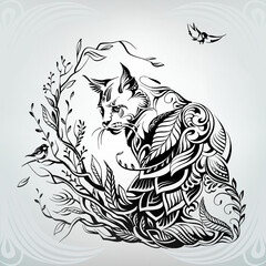 Cat in a floral ornament