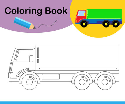 truck. picture for painting. Coloring book for learning preschool children. Cartoon vector illustration. Activities with children.