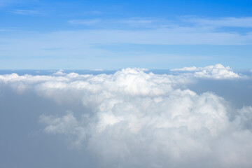 Aerial view of beautiful cloudscape on blue sky background.