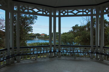 Band rotunda in Victoria Lake Reserve in Whanganui,Manawatu-Wanganui Region on North Island of New...
