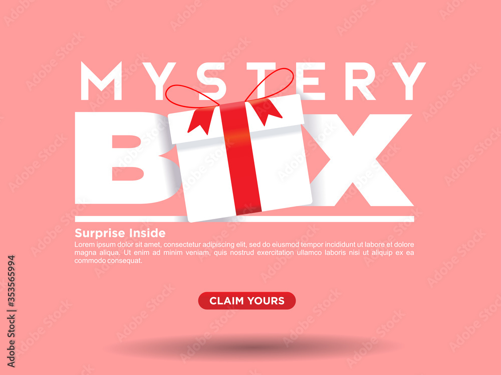 Fototapete mystery box simple modern clean big text web template with call to action claim yours button vector concept