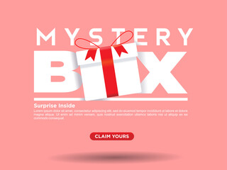 mystery box simple modern clean big text web template with call to action claim yours button vector concept