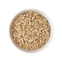 ziarna słonecznika w misce widok z góry, wyizolowane białe tło