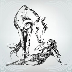 Woman and horse in ornament