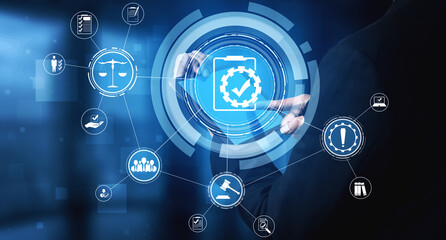 Compliance rule law and regulation graphic interface for business quality policy planning to meet...