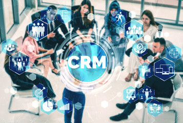 CRM Customer Relationship Management for business sales marketing system concept presented in...