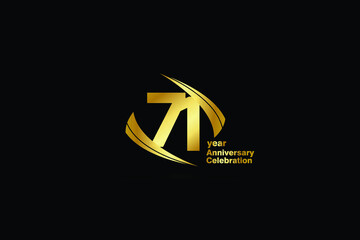 71 year minimalist logo years, jubilee, greeting card. Birthday invitation. Sign Cube Line Gold space vector illustration on black background - Vector