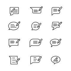 Pen with speech bubble for dialogue chat or group feedback conversation in digital, writing message, Thin line icon, writing message icon set. Vector illustration. Design on white background. EPS 10
