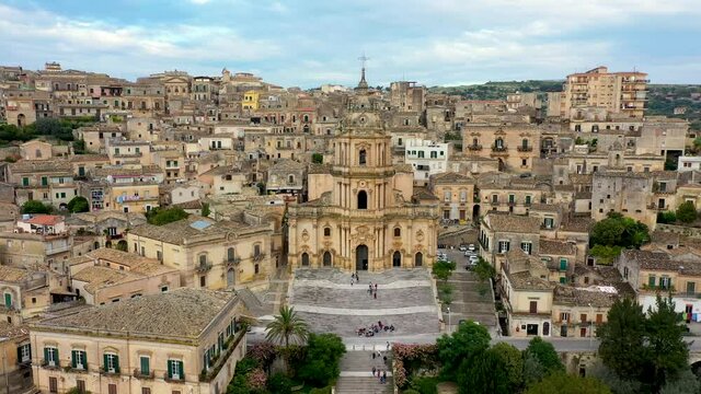Duomo of San Giorgio in Modica, fine example of sicilian baroque art. Sicily, southern Italy. Modica (Ragusa Province), view of the baroque town. Sicily, Italy.