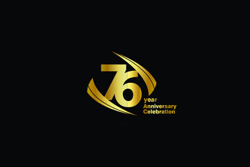 76 year minimalist logo years, jubilee, greeting card. Birthday invitation. Sign Cube Line Gold space vector illustration on black background - Vector