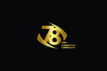 78 year minimalist logo years, jubilee, greeting card. Birthday invitation. Sign Cube Line Gold space vector illustration on black background - Vector