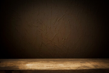 wooden brown background with countertop for product installation