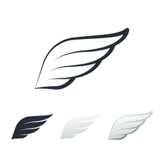 Fototapeta premium Wing bird element in left part. Flying wings symbol for badge, shield and logo, Angle wing.Wing, vector, icon, graphic, eagle, heraldic, minimal. Vector illustration. Design on white background.EPS10 
