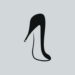 High heeled shoe symbol, icon on gray backdrop. Design element