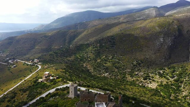 Greece Vatheia village. Mani Peninsula. Laconia Peloponnese aerial view 4k