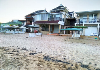 Crimea, Feodosia, boathouses, beach, black sea embankment, view from hotels on the beach of the sea, Фото