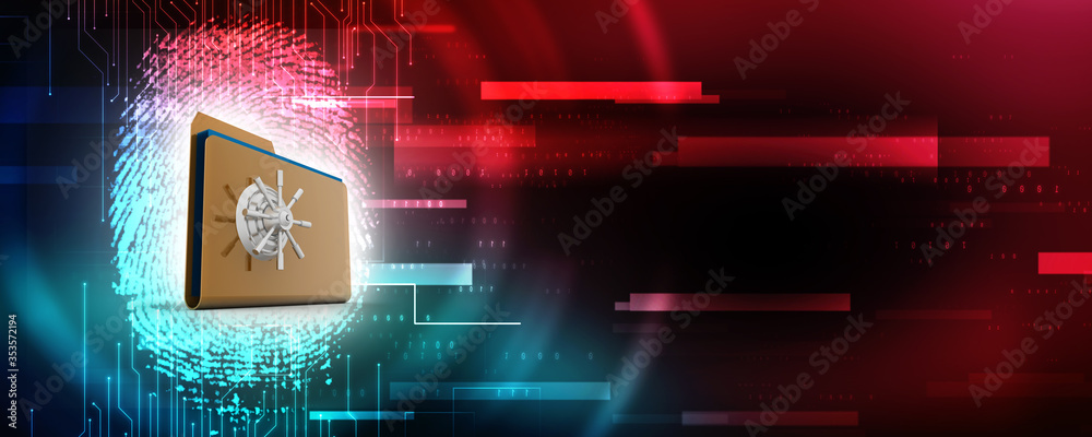 Poster yellow folder and lock. data security concept. 3d rendering