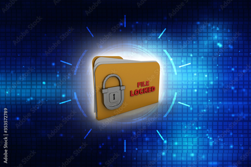 Poster yellow folder and lock. data security concept. 3d rendering