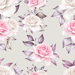 Fototapeta na wymiar Beautiful seamless pattern with watercolor floral and leaves