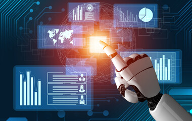 3D Rendering futuristic robot technology development, artificial intelligence AI, and machine...